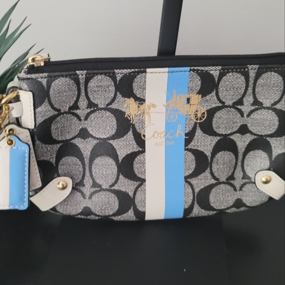 Coach Black and Blue Signature Wristlet - Picture 2 of 8